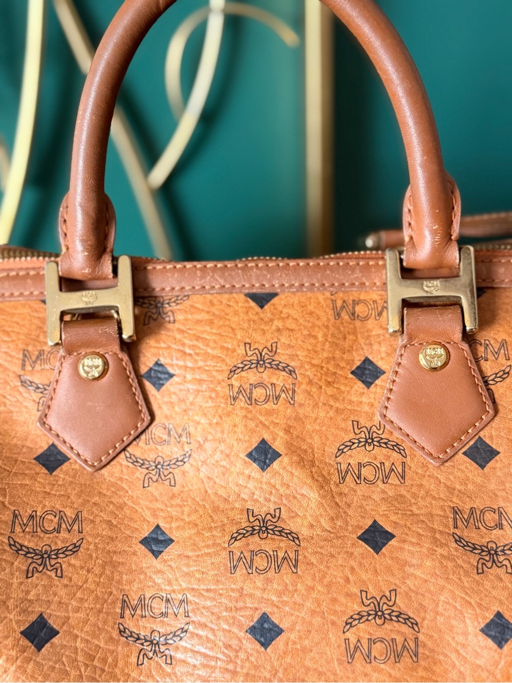 MCM Cognac Visetos Boston Satchel - Cognac Leather - Picture 9 of 12